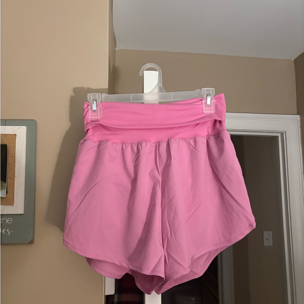 Zenana Outfitters Pink Foldover-Waist Flowy Athletic Shorts